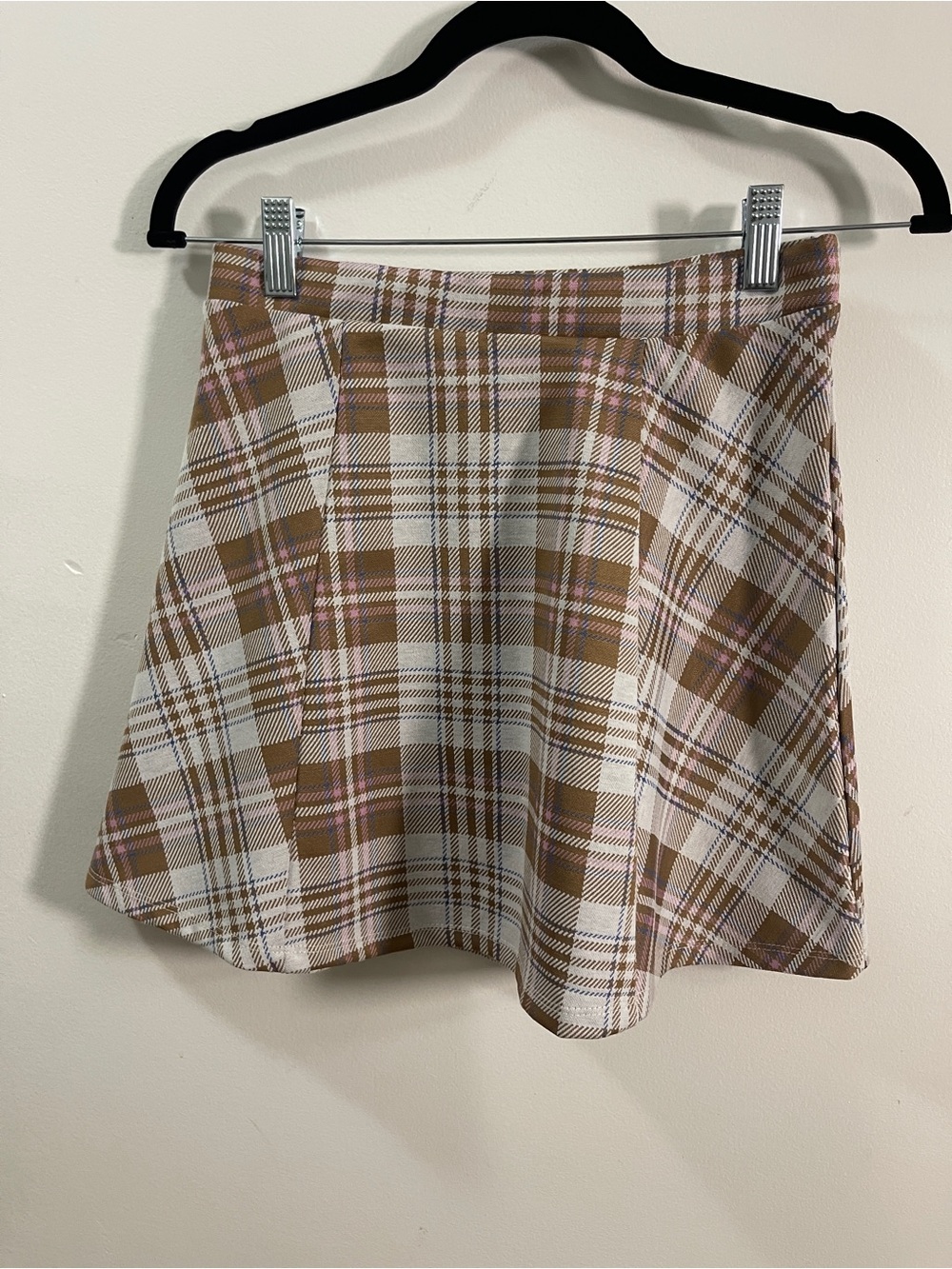 RSQ Brown Pink Plaid A-Line Mini Skirt Small